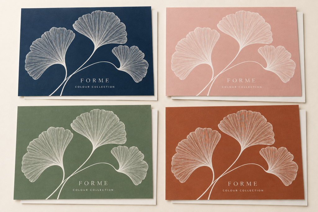 four custom color ginkgo print sheets