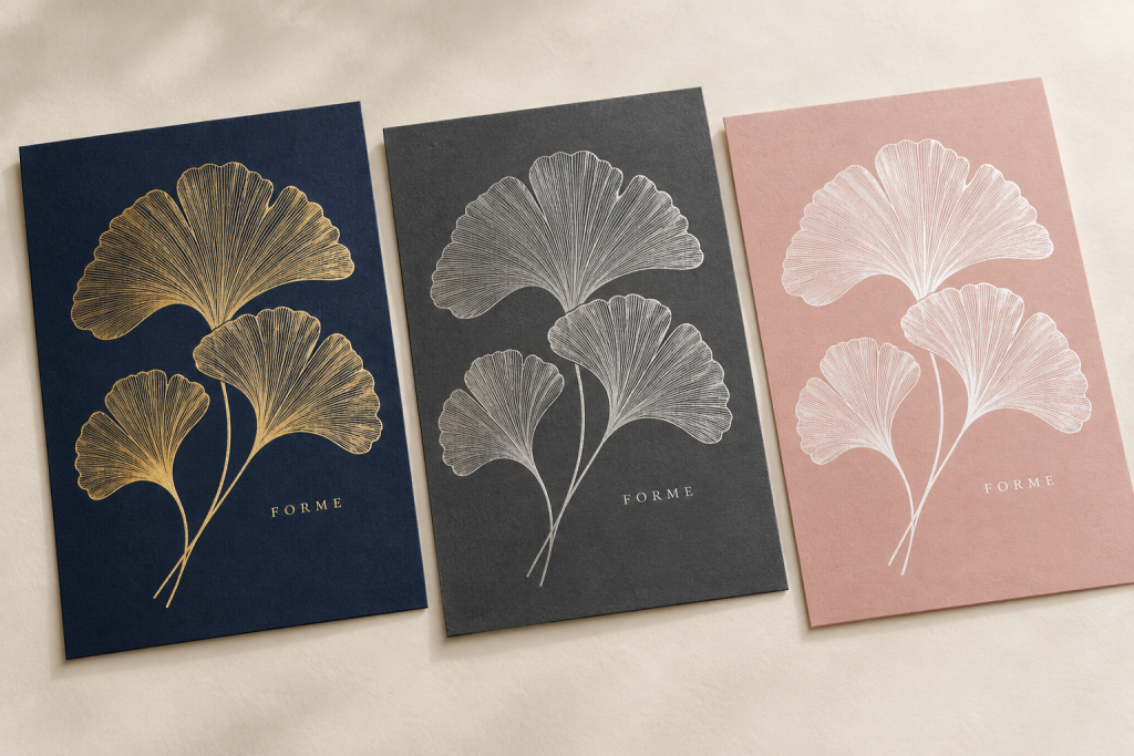ginkgo ink on three elegant papers